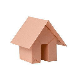 Origami house: simple, paper home with folded roof and minimalist design against black background. DIY art.