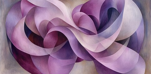 Abstract Purple Swirls Painting Fluid Curves and Soft Pastel Shades in a Calm Mood of Soft Tones