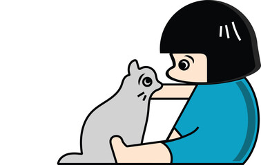 cute design little girl and cat