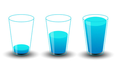 Three water glasses Isolated on white; Empty, Half and Full