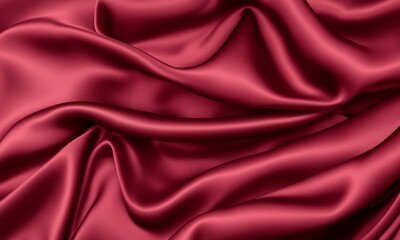 Obraz premium Maroon silk satin background. Soft wavy folds on the fabric. Wedding, anniversary, valentine, love, tender, celebration, card. Beautiful red abstract background with copy space for your design.