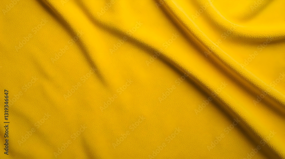 Poster close up of yellow fabric texture with light reflection and folded drape surface detail