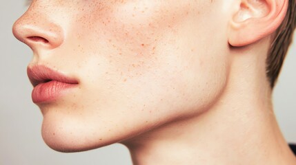 Obraz premium Close-up portrait highlighting the natural beauty of youthful skin and facial features.