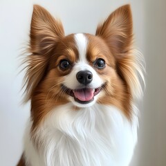 Portrait of a Happy Pomeranian Dog with Fluffy Ears and Expressive Smile Against White Background