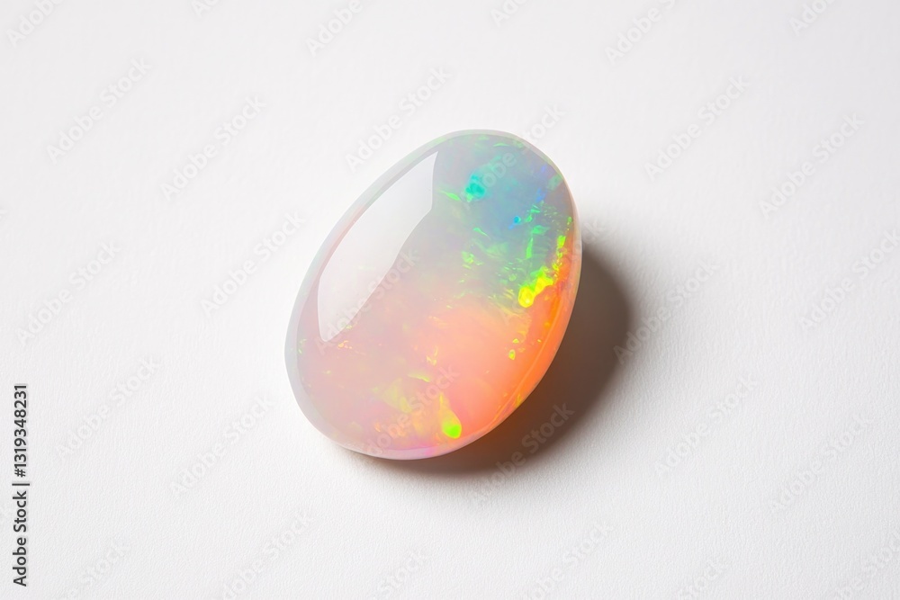 Aufkleber single object close-up of opal gemstone on bright white background displaying its mesmerizing play o