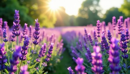 Obraz premium Lavender & heather meadow, vibrant purple blooms, environment, peaceful