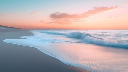 Fototapeta premium Tranquil beach at dusk with gentle waves lapping against the soft sand under a pastel sky