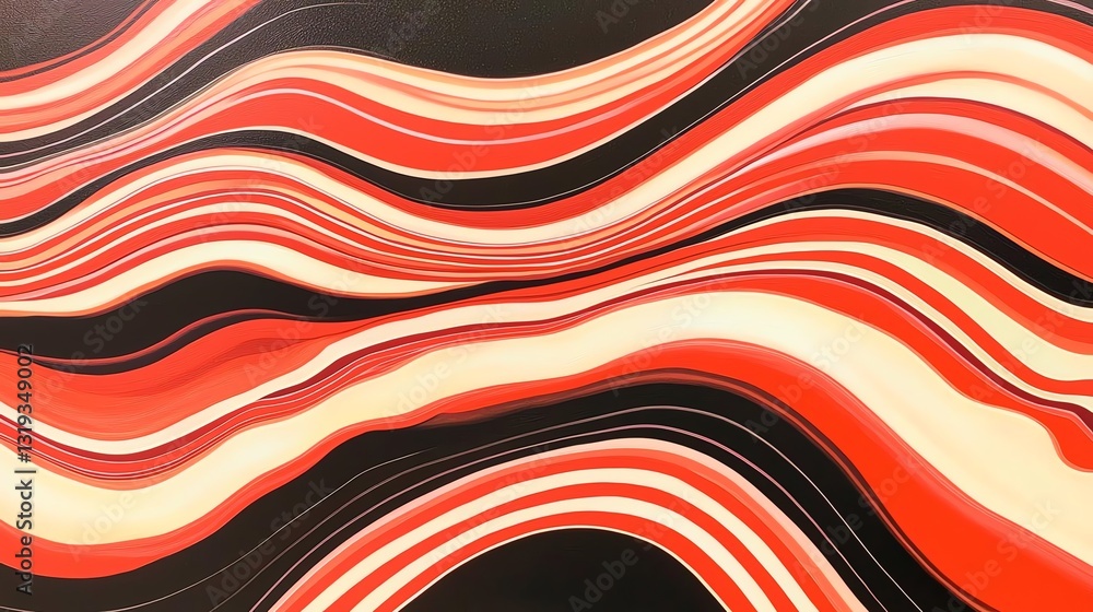 Poster vibrant abstract waves in red and black showcasing dynamic fluidity and movement.