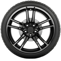 Obraz premium Black car tire with wheel rim isolated on a transparent background