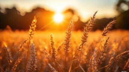 Fototapeta premium Golden wheat field at sunset