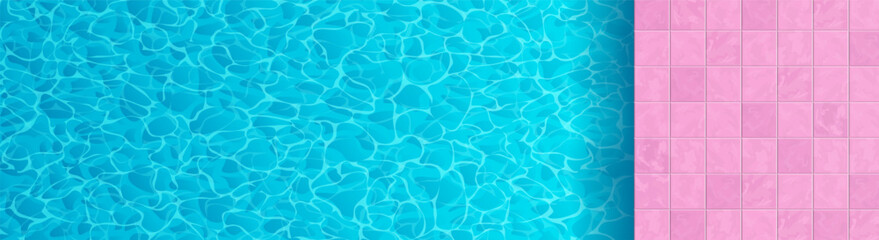 swimming pool with blue water pink tiles  summer vacation  rectangular shape top view vector illustration