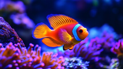 Obraz premium Vibrant coral reef bursting with colorful fish swimming amid lively marine life