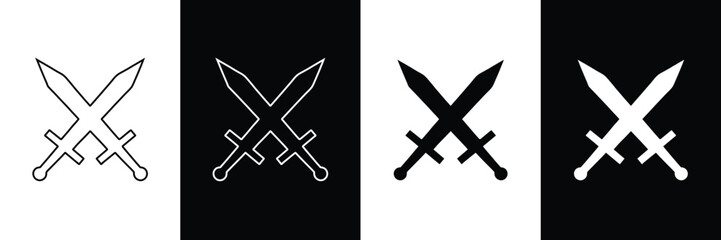 Crossed Swords Icon Variations in Black and White