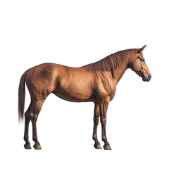 Obraz premium Majestic Horse: Capturing the essence of equestrian beauty, a powerful brown horse stands proudly, showcasing its graceful form and muscular build, a symbol of strength, freedom.