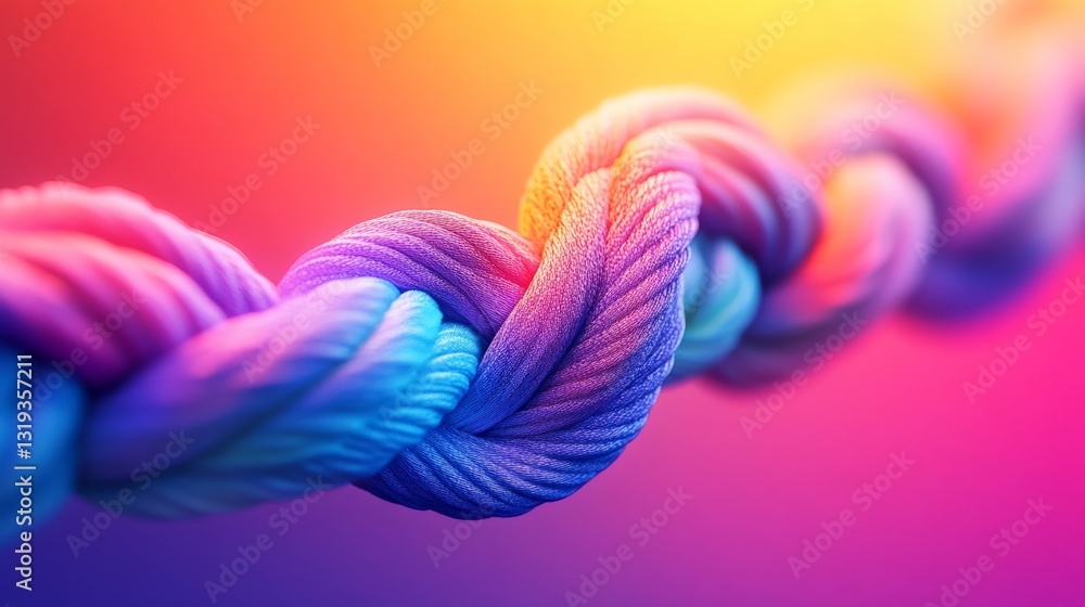 Fototapete colorful rope creating intricate knot on vibrant gradient background