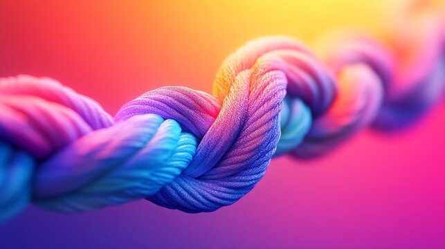 Colorful rope creating intricate knot on vibrant gradient background