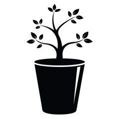 Obraz premiumA black cup with a tree growing vector illustration. 