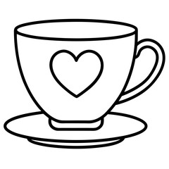 Minimalist Heart Saucer Teacup Line Art