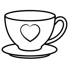 Minimalist Heart Saucer Teacup Line Art
