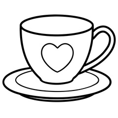 Minimalist Heart Saucer Teacup Line Art
