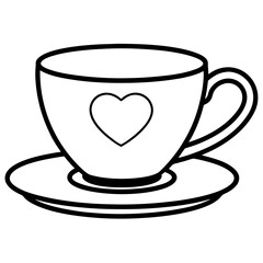 Minimalist Heart Saucer Teacup Line Art