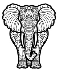 Elephant coloring page featuring intricate patterns and detailed design elements for creative fun 