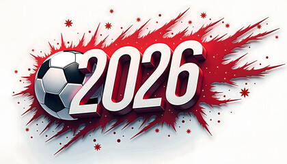 Soccer 2026 championship logo with dynamic red splash effect