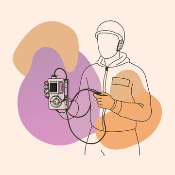 recommend clip art: A pure black silhouette of an electrical engineer holding a multimeter while inspecting electrical equipment 
