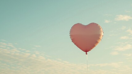 Obraz premium A heart-shaped balloon floating gracefully against a soft blue sky 