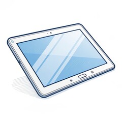 White Cartoon-Styled Tablet with Blue Screen, Technology , Gadget