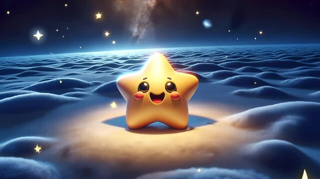 Leuchtender gl&uuml;cklicher Stern ruht auf einer blauen Oberfl&auml;che