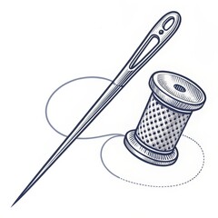 Needle and Thread Sewing Notion Sketch, crafts , artwork