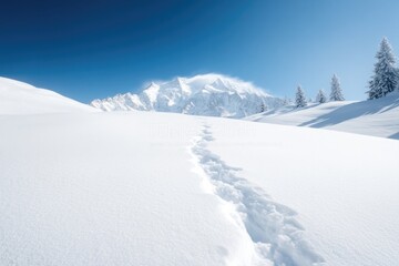Obraz premium picturesque mountain landscape under crisp blue sky ideal for winter travel brochure snow-capped peaks and towering