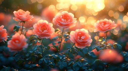 Soft Peach Roses at Golden Hour