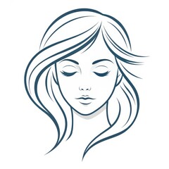 Elegant Woman Line Art Minimalist Beauty Portrait with Flowing Hair , beauty , feminine
