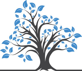 Minimalist blue and green combination tree logo, futuristic touch geometric elements, suitable for brands that focus on green technology, or the environment. Available in high quality vector format."