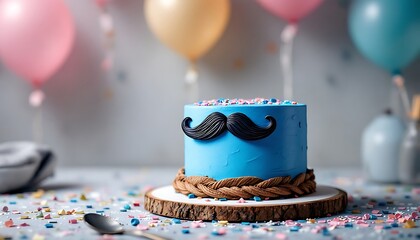 Adorable Blue Mustache Cake for Father's Day or Birthday