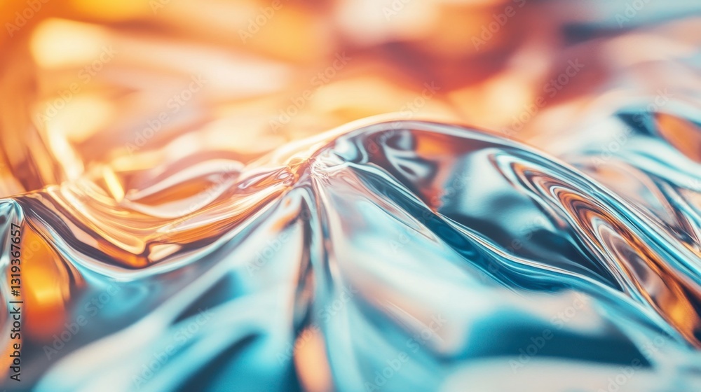 Poster abstract reflection of colorful waves on shiny metallic surface
