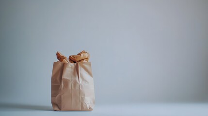 Minimalist Brown Paper Bag with Decorative Tie Against a Neutral Studio Background