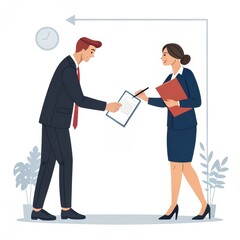 Business Agreement Man Handing Document to Woman for Signature, Contract ,Meeting