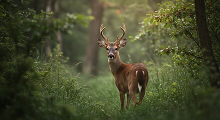Buck in velvet antlers stands alert - wildlife viewing - nature photography publications