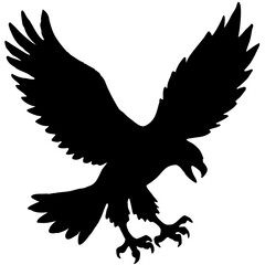 Fototapeta premium Black Silhouette of Majestic Eagle Soaring with Wings Spread Wide on White Background