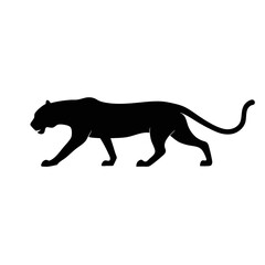 Obraz premium Black Silhouette of Prowling Jaguar with Sleek Muscles and Strong Posture on White Background