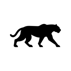 Obraz premium Black Silhouette of Prowling Jaguar with Sleek Muscles and Strong Posture on White Background