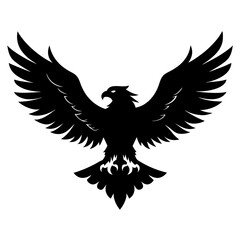 Fototapeta premium Black Silhouette of Majestic Eagle Soaring with Wings Spread Wide on White Background