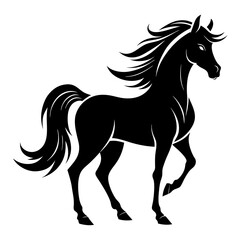 Obraz premium Black Silhouette of Graceful Horse in Profile with Flowing Mane on White Background