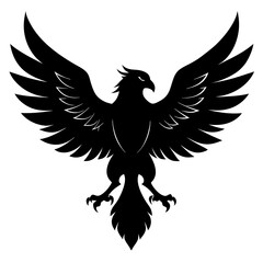 Obraz premium Black Silhouette of Majestic Eagle Soaring with Wings Spread Wide on White Background