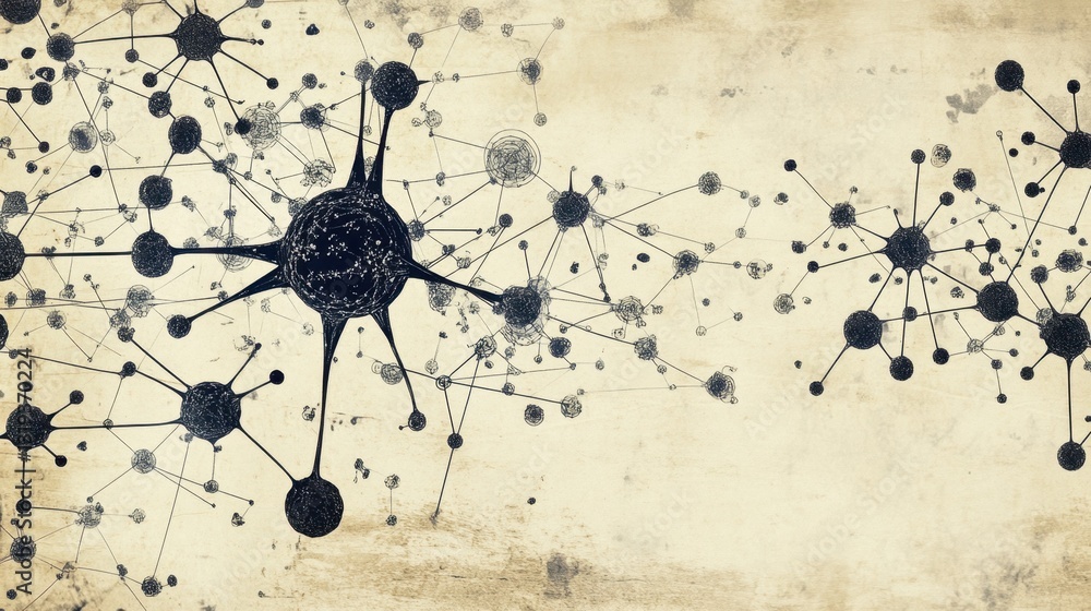 Poster abstract connection of black and white nodes on textured background
