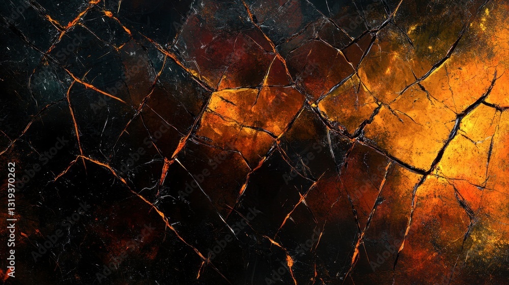 Poster abstract background of cracked surface with fiery colors and texture