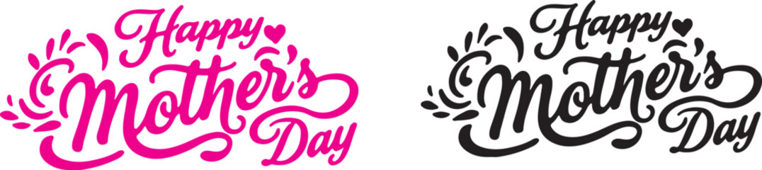 Happy Mothers Day lettering set. Handmade calligraphy vector illustration. Mother's day card with heart
